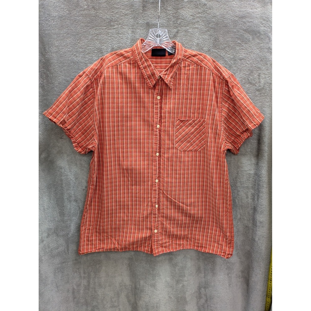 Plaid Button Up Shirt Men's Large Short Sleeve Casual Pocket‎